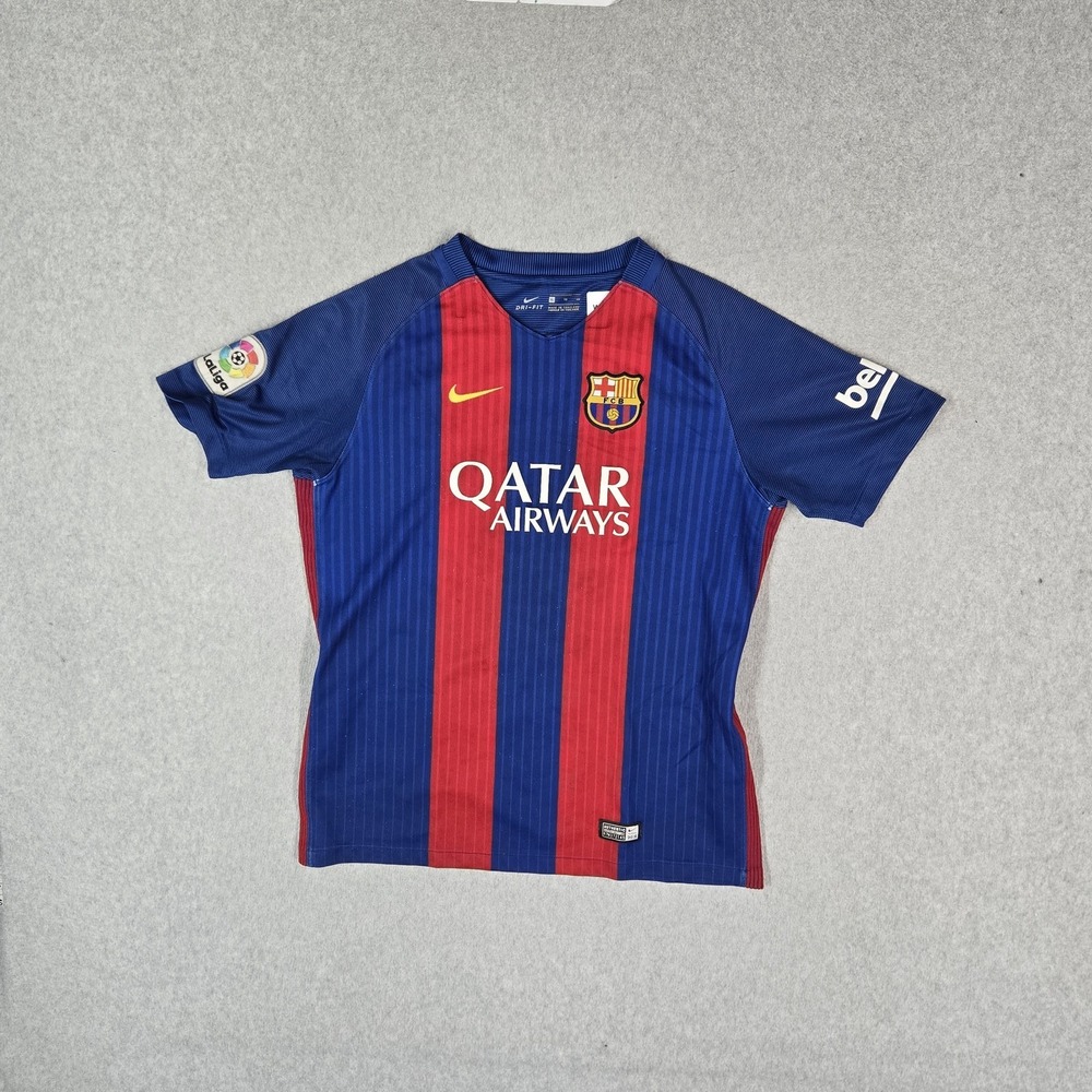 FC Barcelona Boys Jersey XL Blue Striped Nike Dri Fit Swoosh Logo Soccer READ